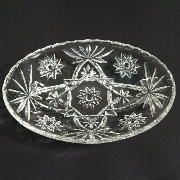 Anchor Hocking VTG Starburst Cut Star of David Oval Nut Candy Relish Dish Bowl - Picture 1 of 7